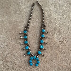 Blue and Silver Southwestern Squash Blossom Necklace